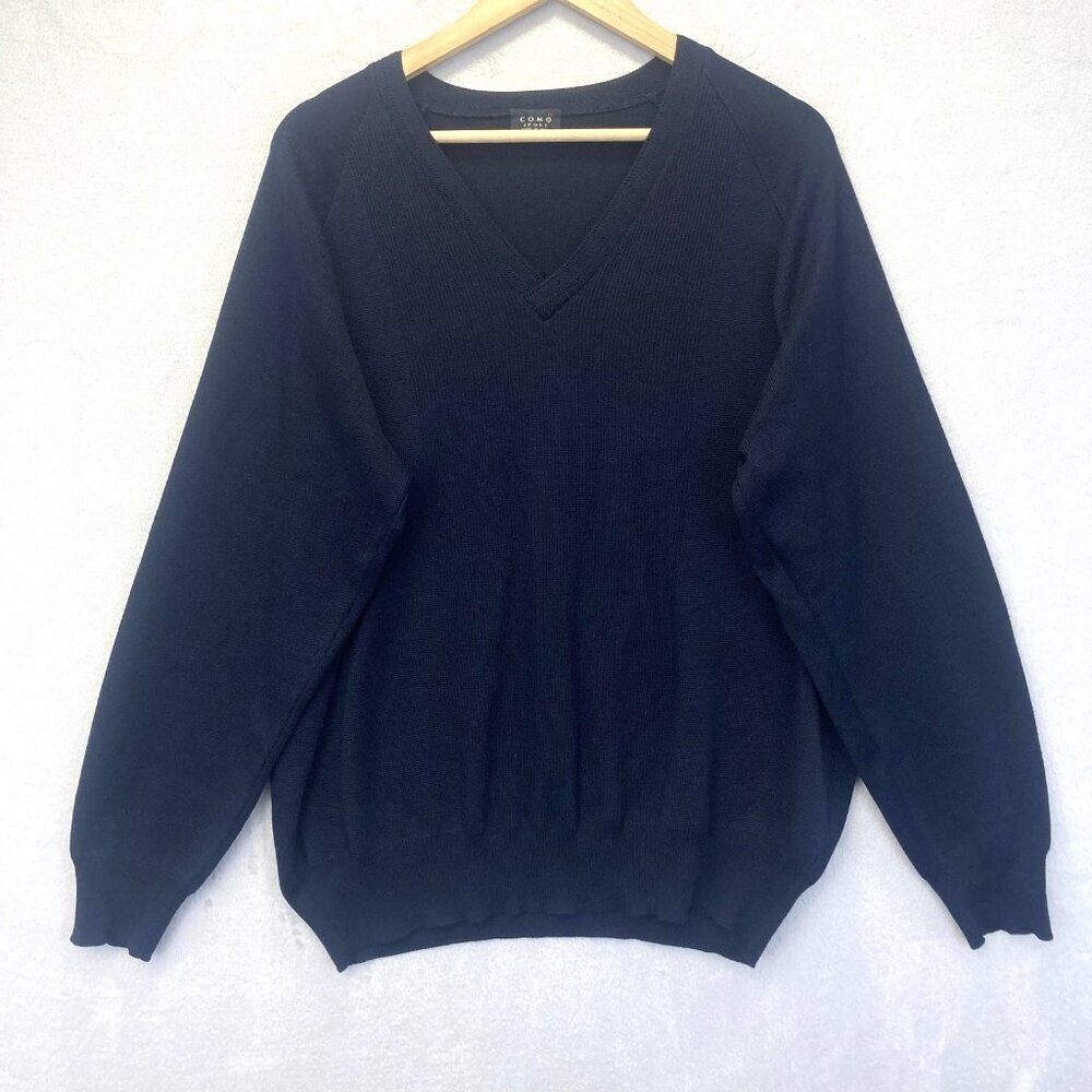 Como‎ Sport Italy Merino Wool Silk Sweater Mens XL Navy Blue Preppy V-Neck